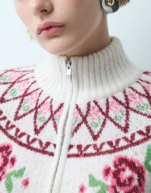 Miss Selfridge kofta med dragkedja och ståkrage med fairisle-mönster, 4 av 5