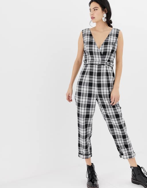Miss Selfridge kombinezon w kratę z kopertowym przodem, 4 z 4