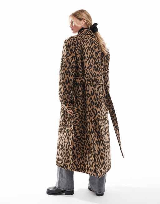 Miss Selfridge – Kopertowy elegancki płaszcz z paskiem w cętki, 3 z 4