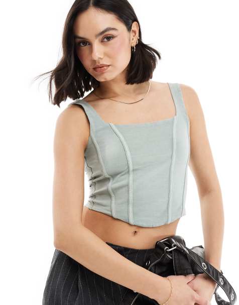 Miss Selfridge - Korset top in vervaagd saliegroen - view 1