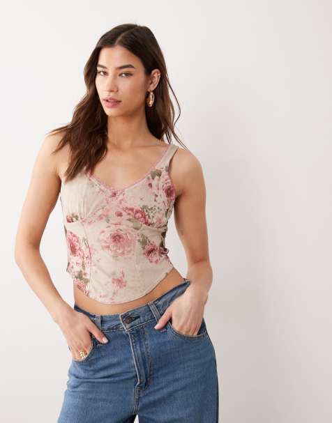 Miss Selfridge – Korsett-Camisole mit Vintage-Blumenmuster - view 1