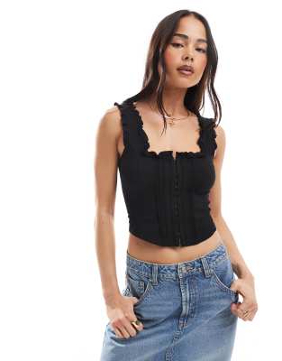 Miss Selfridge - Korsett-Oberteil in Schwarz mit Haken-und-Ösen-Design