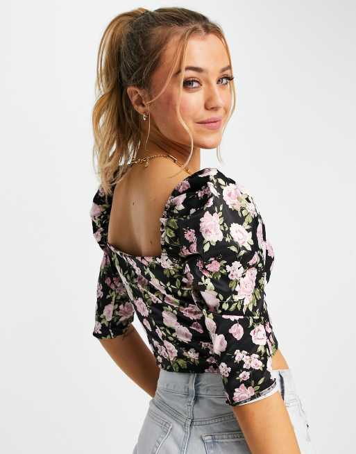 Miss Selfridge - Korsettop med bindebånd foran i blomstermønster, 2 af 4