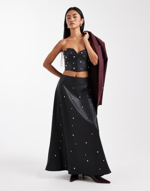 Miss Selfridge - Korsettop van imitatieleer met studs in zwart, 3 van 4