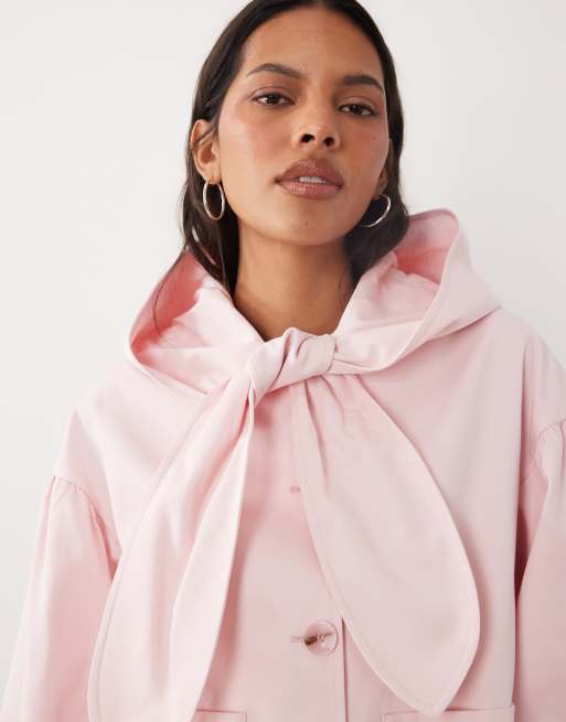 Miss Selfridge kort frakke med bindebånd i halsen, detaljer i mesh og hætte, 2 af 4