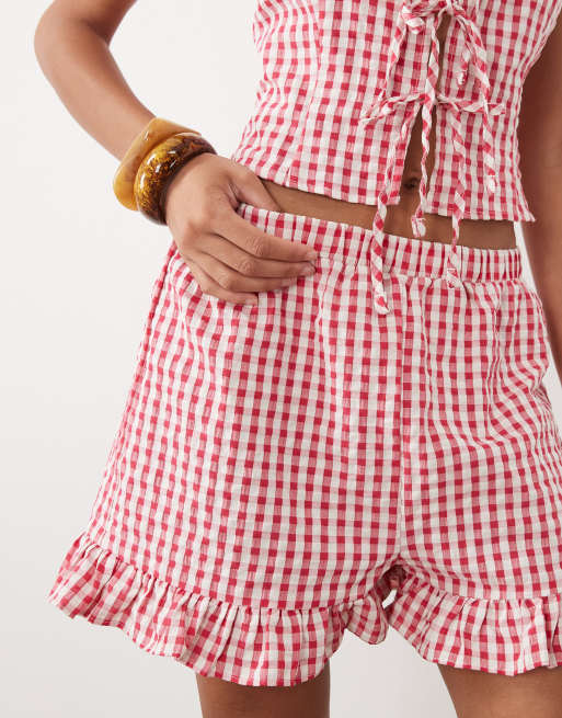Miss Selfridge kort sæt med flæser i gingham-tern, 2 af 5