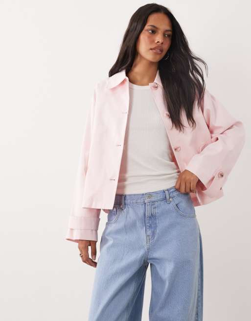 Miss Selfridge korte mac met strikdetail op de rug in roze, 3 van 4