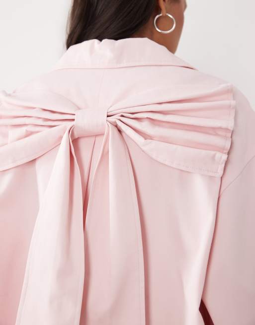 Miss Selfridge korte mac met strikdetail op de rug in roze, 4 van 4