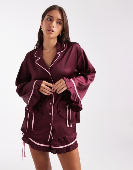 Miss Selfridge - Korte satijnen pyjamaset in paars, 3 van 4