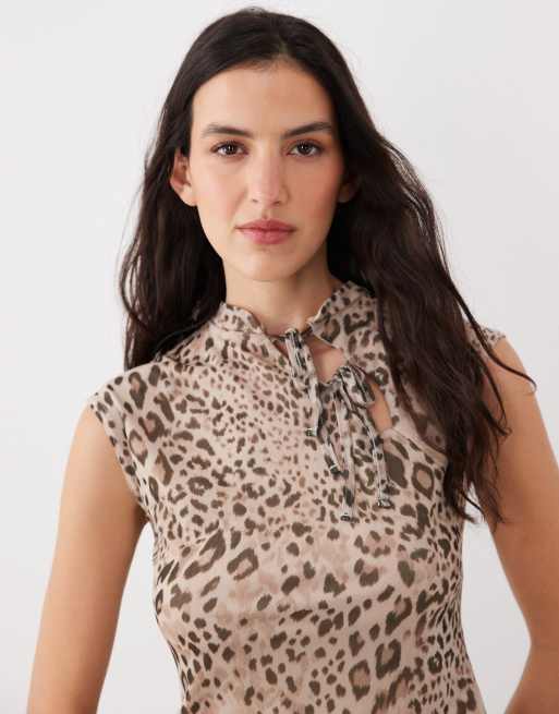 Miss Selfridge - Kortærmet top med kinakrave med bindebånd og dyreprint, 3 af 4