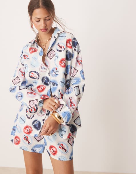 Miss Selfridge oversized shirt co-ord in holiday print