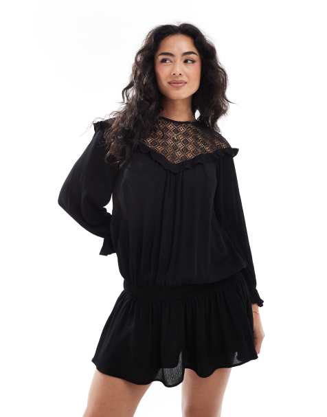 Miss Selfridge – Kowbojska sukienka mini z koronkowymi wstawkami w stylu boho - view 1