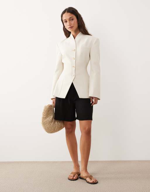 Miss Selfridge – Kragenloser Blazer in Elfenbein, 4 von 4