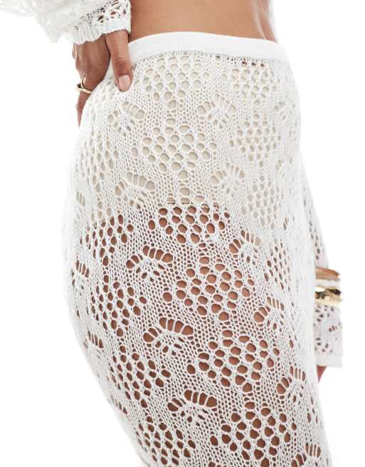 Miss Selfridge – Krämvit, virkad strandkjol i maxilängd, 2 av 5