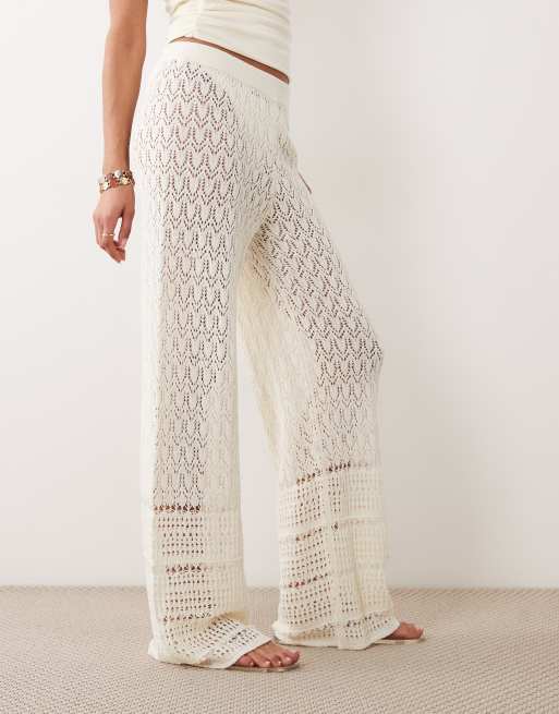 Miss Selfridge – Krämvita, virkade byxor med vida ben, 2 av 5