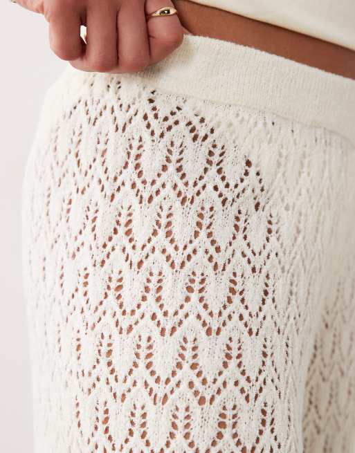 Miss Selfridge – Krämvita, virkade byxor med vida ben, 4 av 5