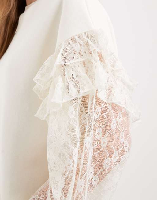 Miss Selfridge – Kremowa bluza z koronkowymi rękawami, 4 z 4