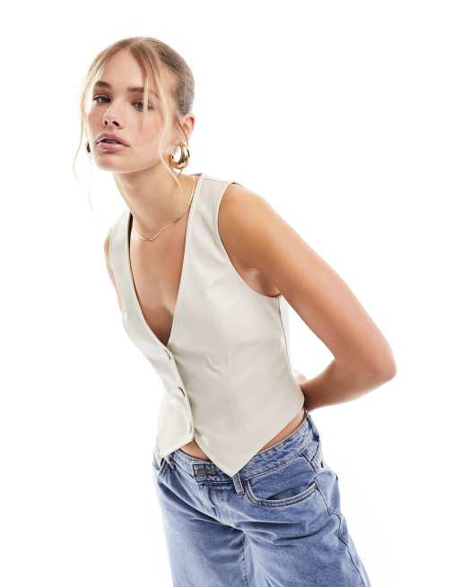 Miss Selfridge – Kremowa kamizelka z imitacji skóry