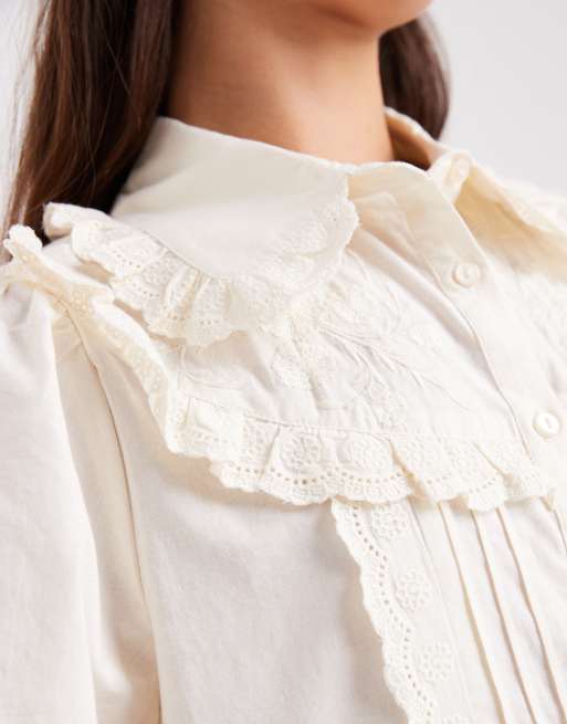 Miss Selfridge – Kremowa koszula z popeliny z haftowanym wzorem, 2 z 4