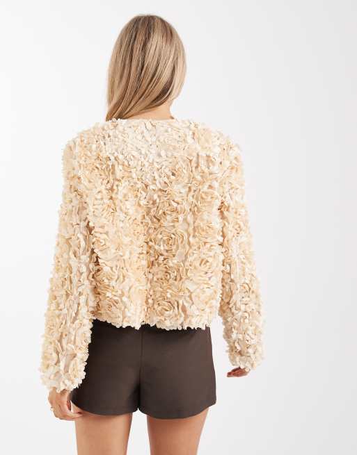 Miss Selfridge – Kremowa kurtka z ozdobnymi płatkami, 4 z 4