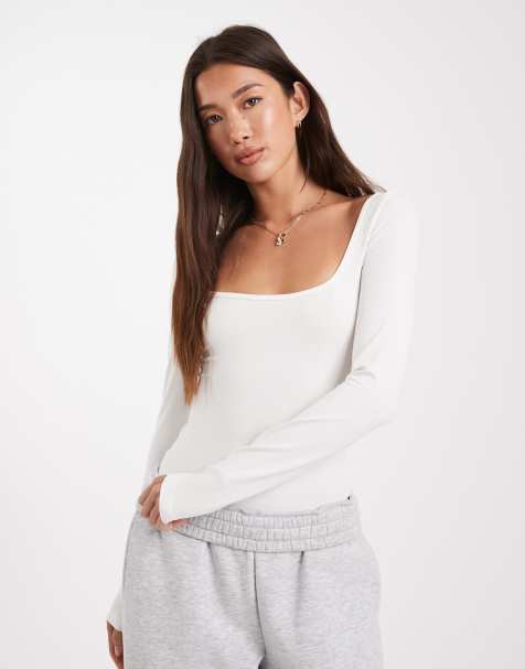 Miss Selfridge wide scoop bodysuit in cream