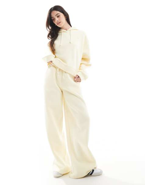 Miss Selfridge premium wide leg jogger 3 piece sweat co ord in butter