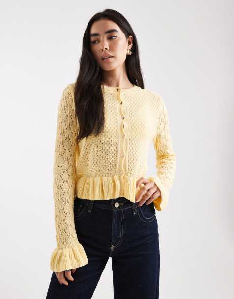 Miss Selfridge peplum knit cardigan in buttermilk