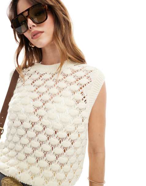 Miss Selfridge pointelle knitted vest in cream