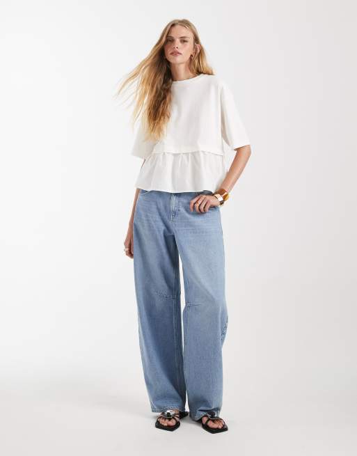 Miss Selfridge – Kremowy T-shirt z mieszanki popeliny, 2 z 4