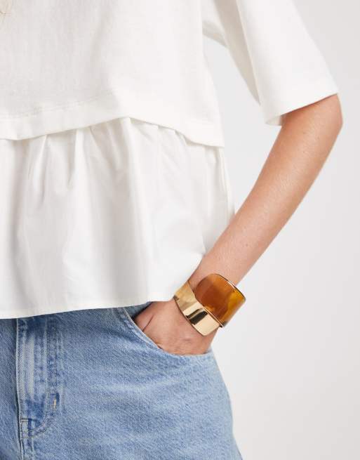 Miss Selfridge – Kremowy T-shirt z mieszanki popeliny, 3 z 4