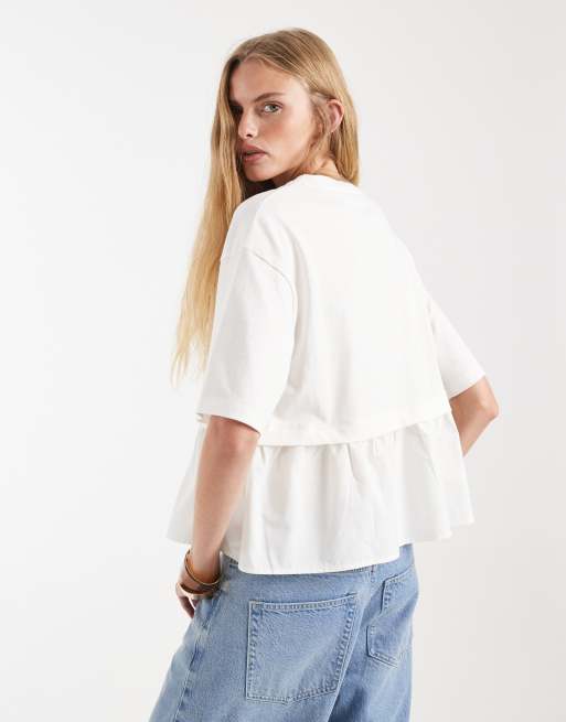 Miss Selfridge – Kremowy T-shirt z mieszanki popeliny, 4 z 4
