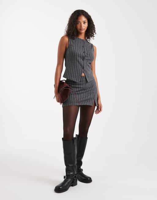 Miss Selfridge – Kritstrecksrandig skort i jersey, del av set, 3 av 5