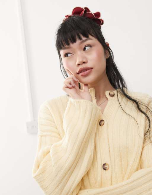 Miss Selfridge - Kærnemælksfarvet cardigan med ribber i oversized pasform, 3 af 4