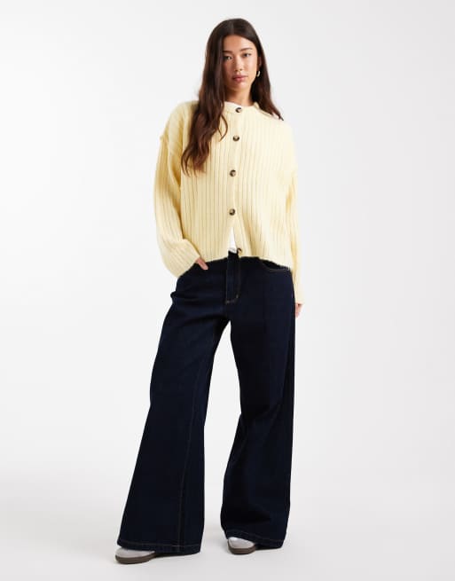 Miss Selfridge - Kærnemælksfarvet cardigan med ribber i oversized pasform, 3 af 4