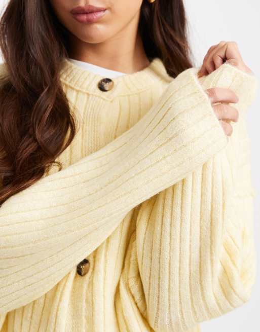 Miss Selfridge - Kærnemælksfarvet cardigan med ribber i oversized pasform, 4 af 4