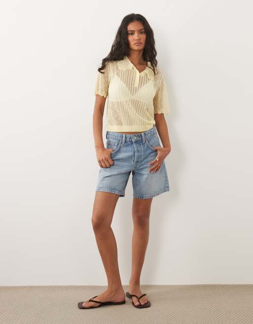 Miss Selfridge - Kærnemælksfarvet hæklet strikket polo, 3 af 4