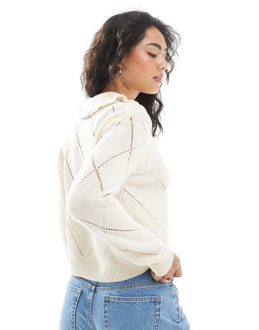 Miss Selfridge - Kærnemælksgul og strikket cardigan med rombemønster, 3 af 4