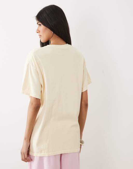 Miss Selfridge - Kærnemælksgul oversized T-shirt med blomstergrafik , 4 af 4