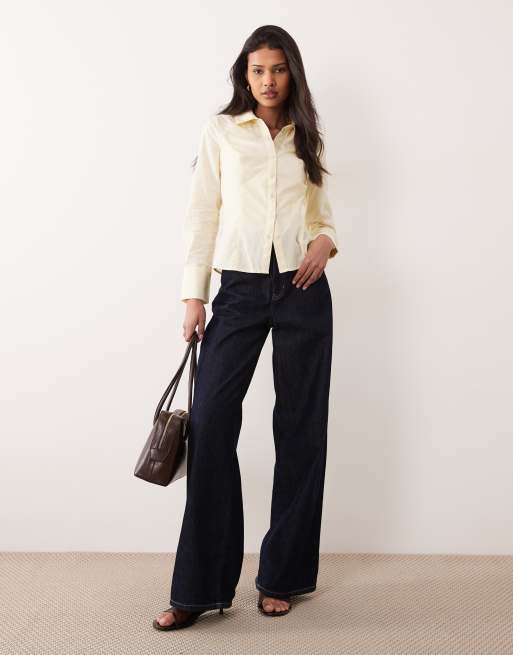 Miss Selfridge - Kærnemælksgul tætsiddende skjorte med striber i poplin, 2 af 4