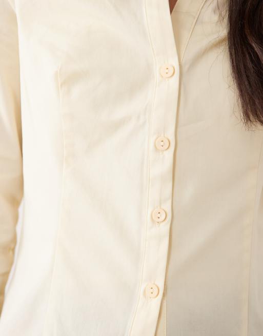 Miss Selfridge - Kærnemælksgul tætsiddende skjorte med striber i poplin, 3 af 4