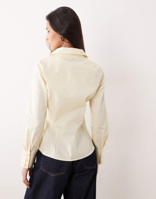 Miss Selfridge - Kærnemælksgul tætsiddende skjorte med striber i poplin, 4 af 4
