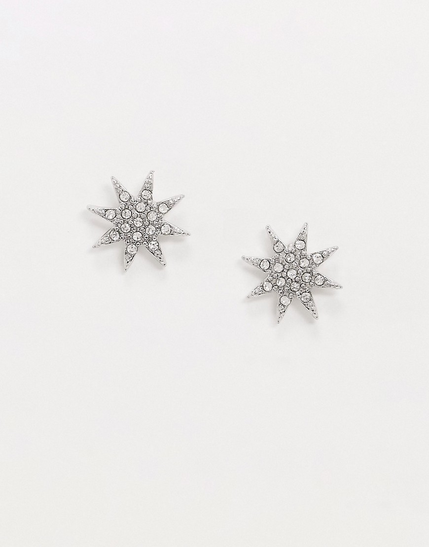 Miss Selfridge - Krystal-øreringe med stjerne i rhinsten-Sølv