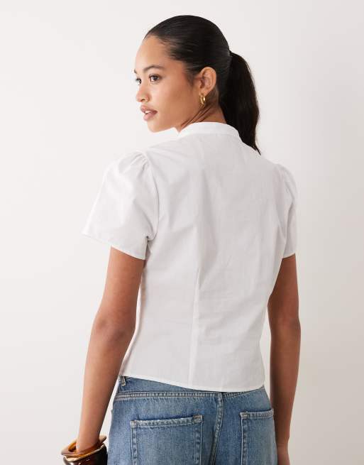 Miss Selfridge kurzärmliges, figurbetontes Hemd im Mandarin-Stil in Weiß, 3 von 4