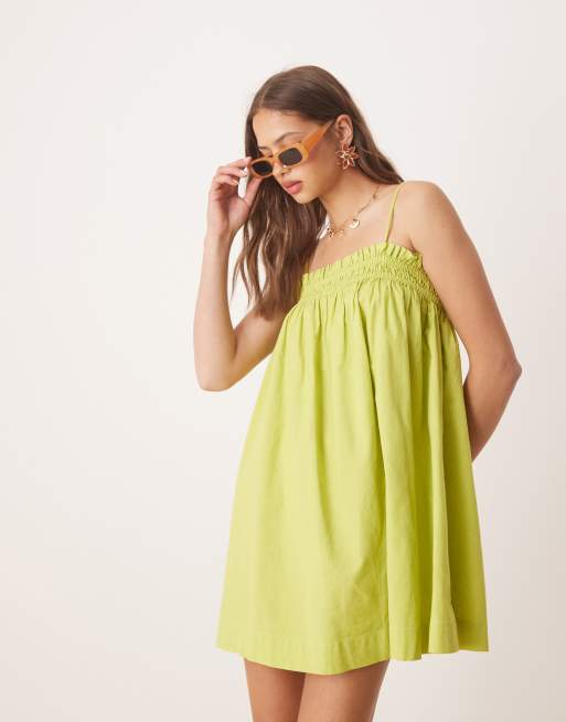 Miss Selfridge – Kurzes Hängerkleid aus Baumwolle in Limettengrün, 2 von 4