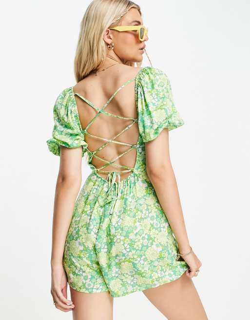 Tie up back 2025 floral romper dress