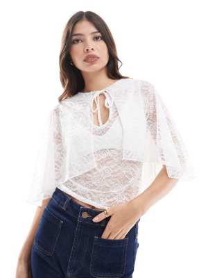 lace blouse with cape detailing-White