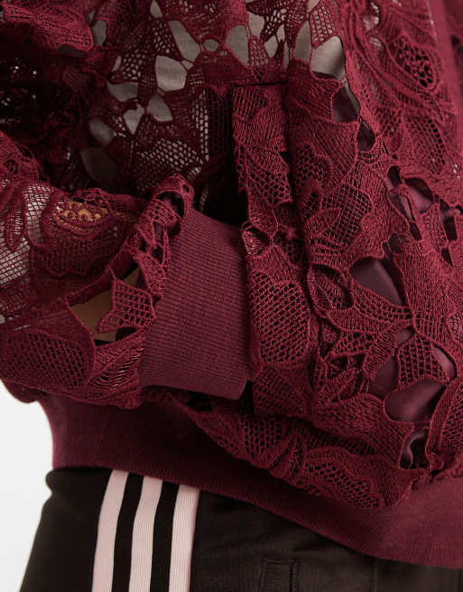 Miss Selfridge lace bomber jacket in cherry red, 2 of 4