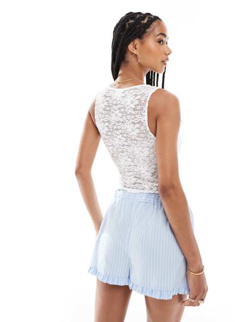 Miss Selfridge lace bow detail floral corset top in white, 4 of 4