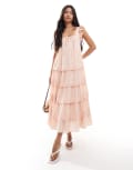 [Miss Selfridge] Miss Selfridge lace broderie trim babydoll maxi dress in peach-Yellow 16 Peach