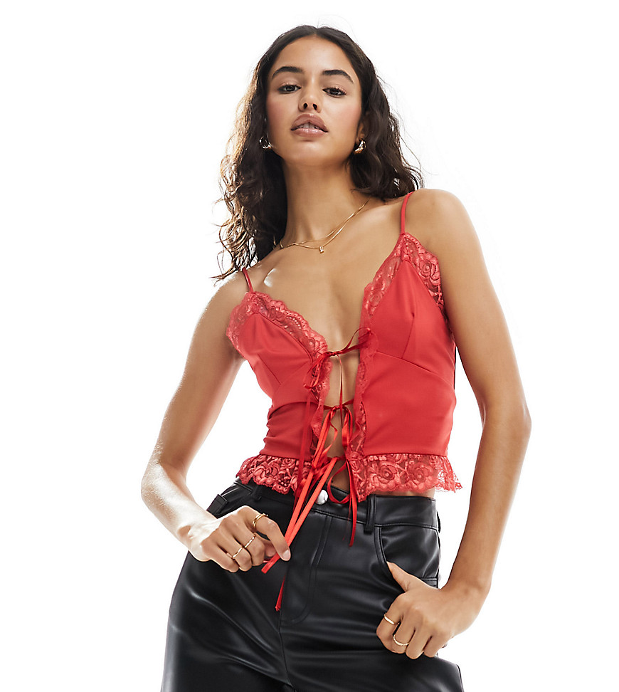 Miss Selfridge lace cami top in red